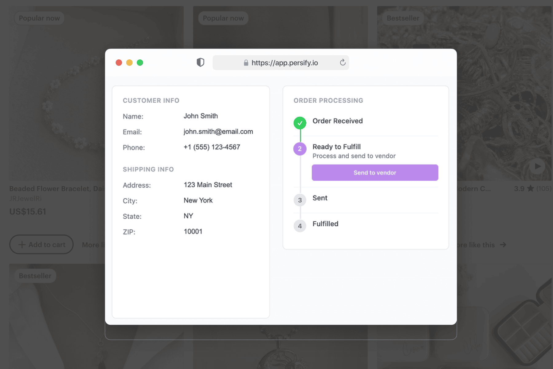 One-click fulfillment with Persify